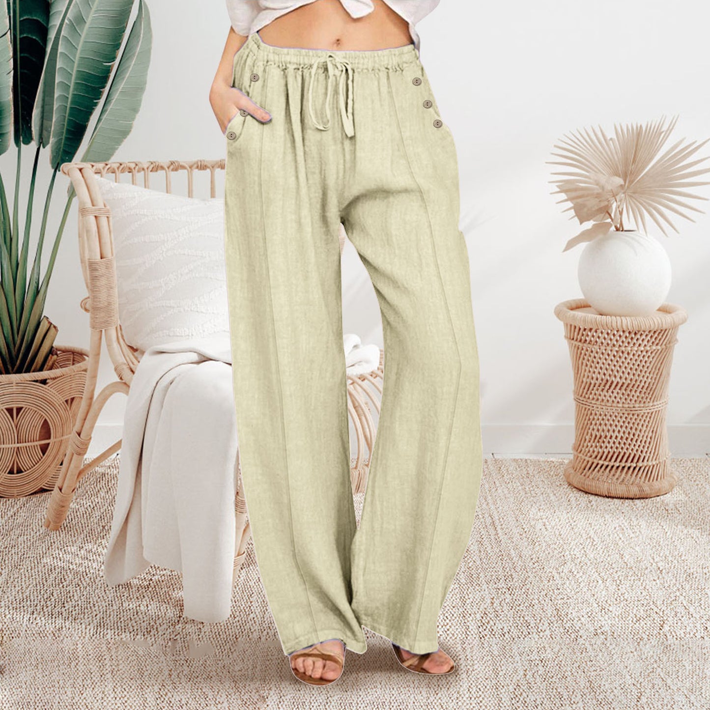 Women's Loose Button-Up Casual Wide-Leg Trousers