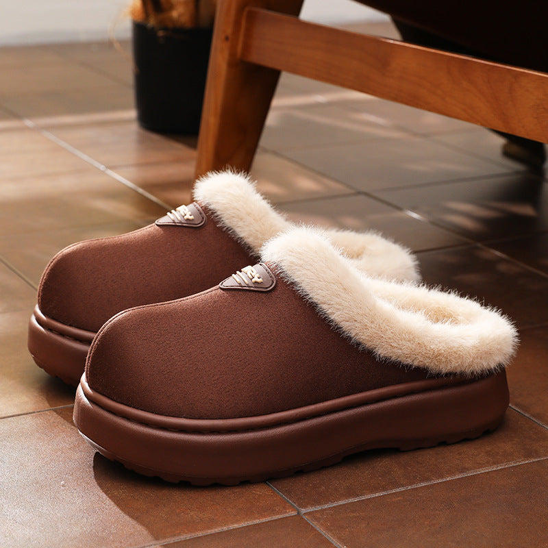 Women's Winter Non-Slip Fluffy Slippers – Thick Sole, Simple and Stylish for Home