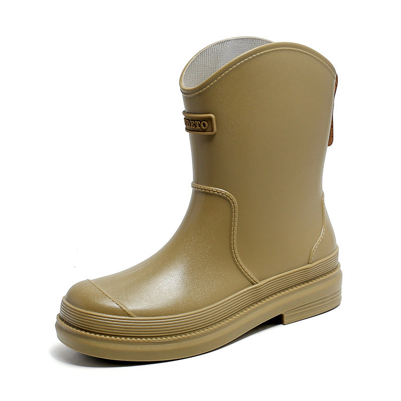 Waterproof Mid-Calf Rubber Boots for Women – Stylish Contrast Color Design