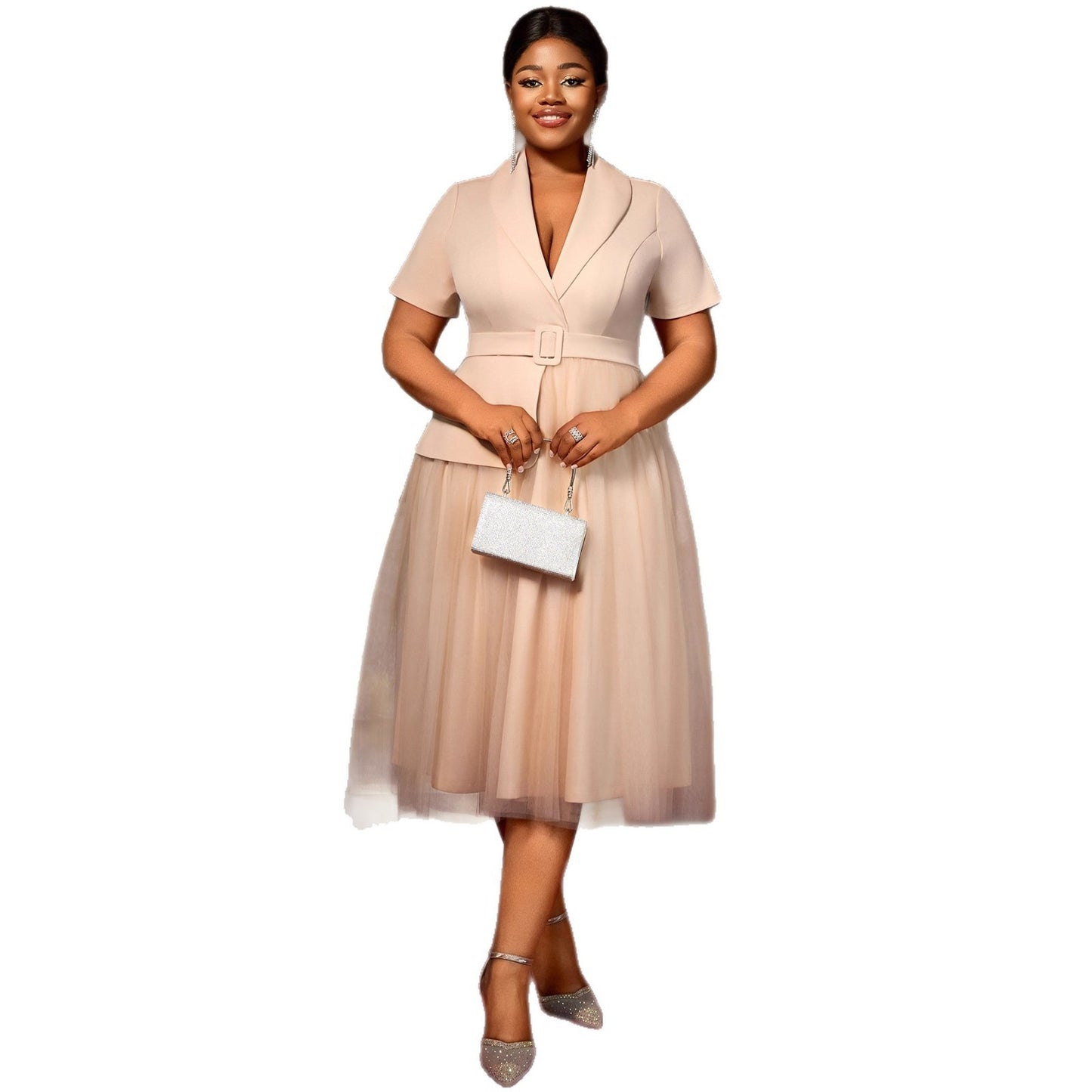 Slim Fit Slimming Suit Skirt Belt Mesh Dress