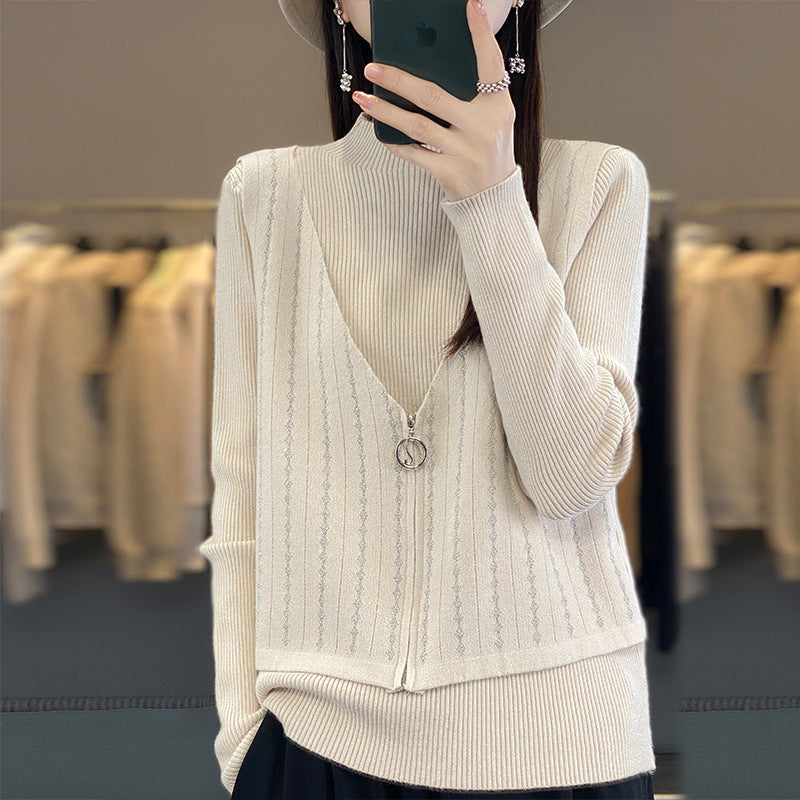 Women's Fake Two-Piece Sweater Pullover