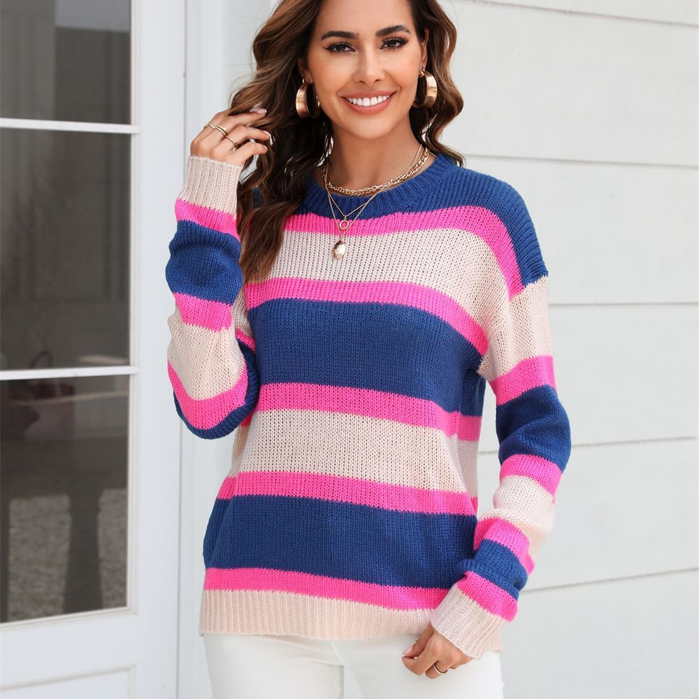 Wide Striped Knit Pullover Sweater – Base Layer Knitwear