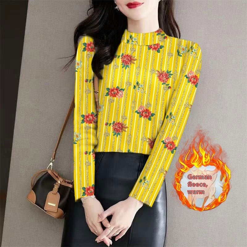 Women's Half Turtleneck Printed Outerwear Bottoming Shirt