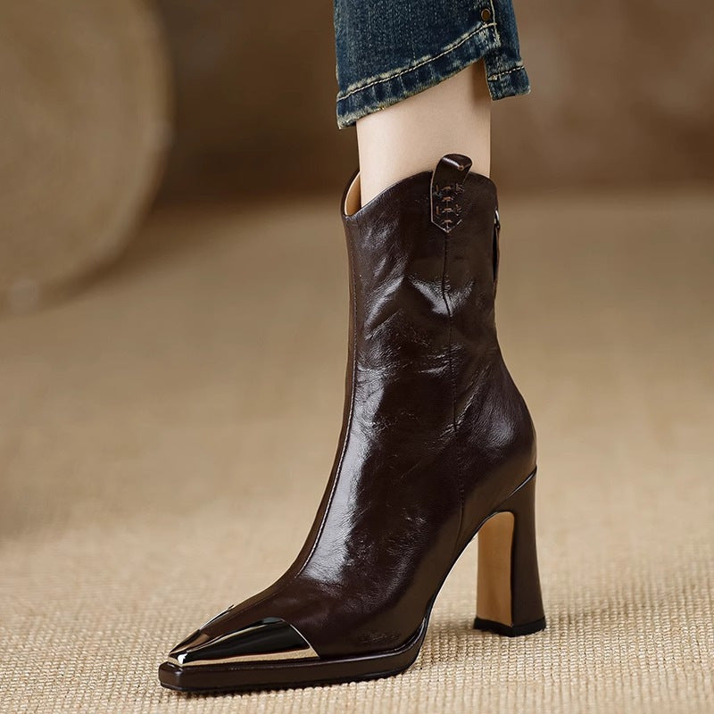 Plus Size Women's Fashion Boots – Retro Pointed-Toe Mid-Calf Style