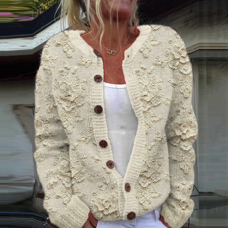 Women's 3D Digital Printed Knitted Cardigan Coat