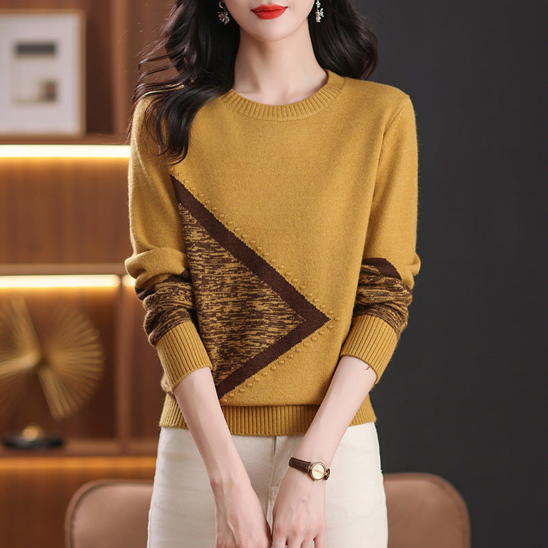 Women's Round Neck Multicolor Long Sleeve Sweater