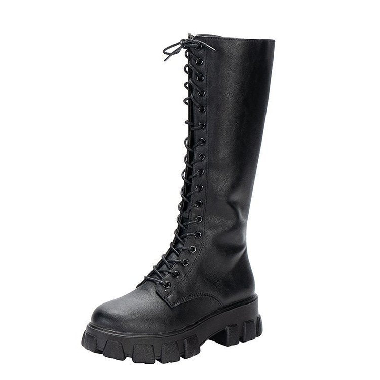 Below-the-Knee Long British Style Platform Martin Boots