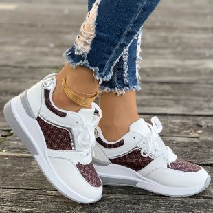 Women's Casual Lace-Up Sports Shoes with Thick Sole and Lightweight Design