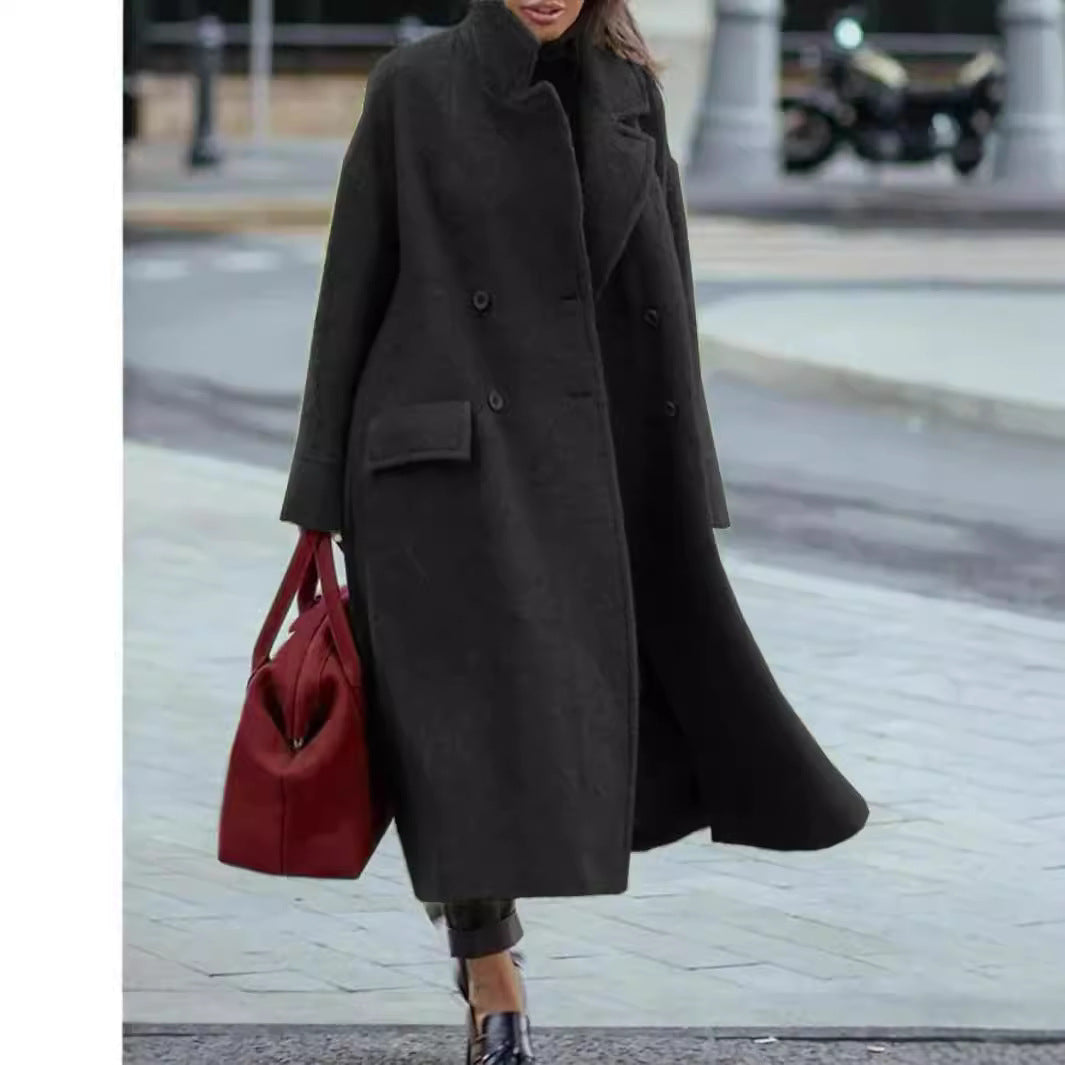 Pure Color Woolen Coat for Warmth