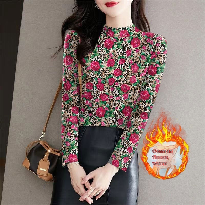 Women's Half Turtleneck Printed Outerwear Bottoming Shirt