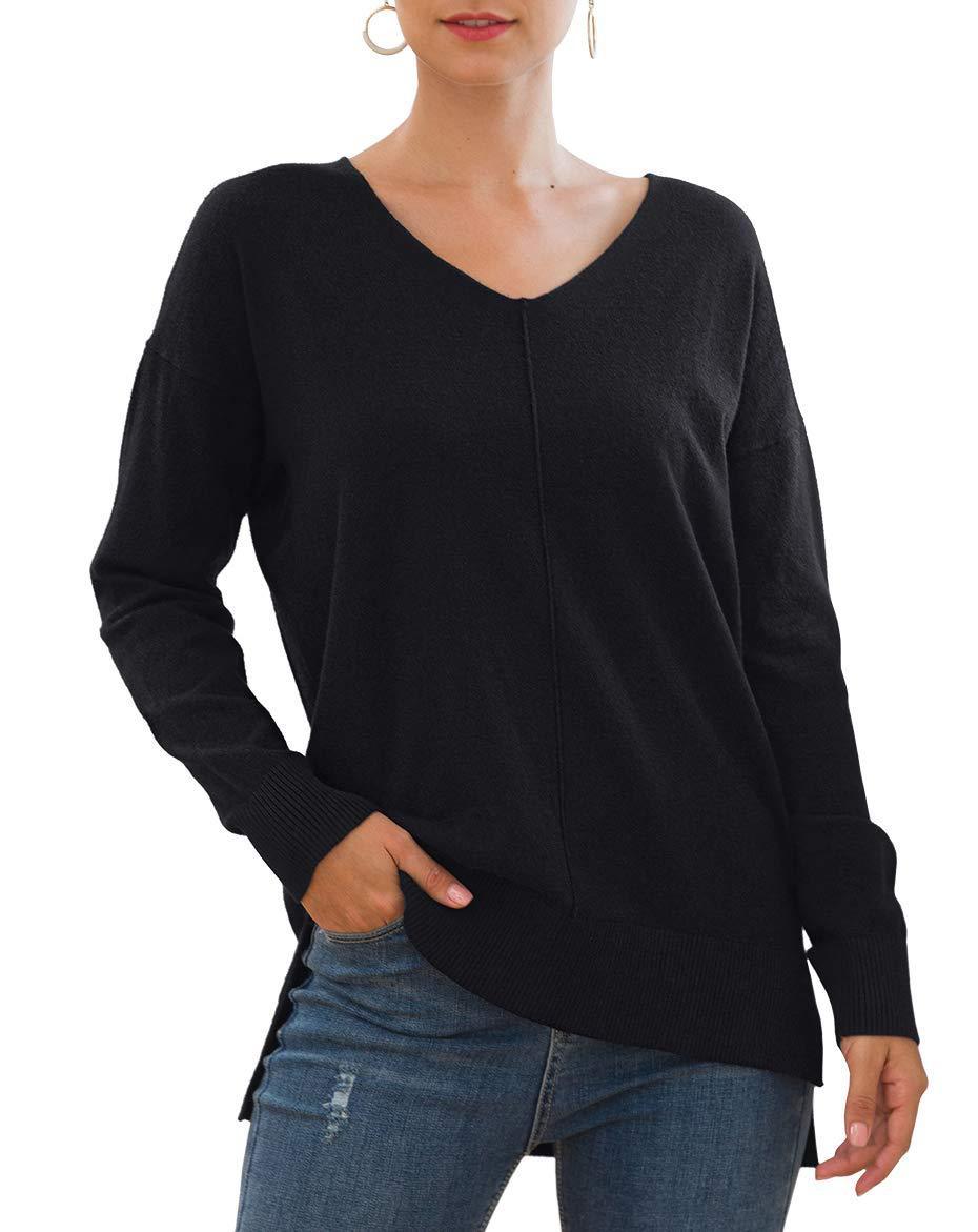 V-Neck Knitted Sweater with Batwing Sleeves