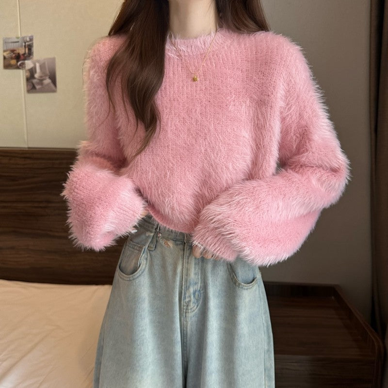 Women's Loose-Fit Mink-Like Wool Knitted Top