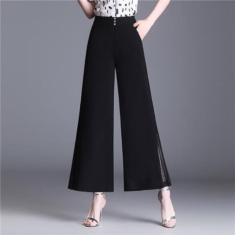 High-Waist Loose-Fit Slimming Black Cropped Chiffon Drape Pants