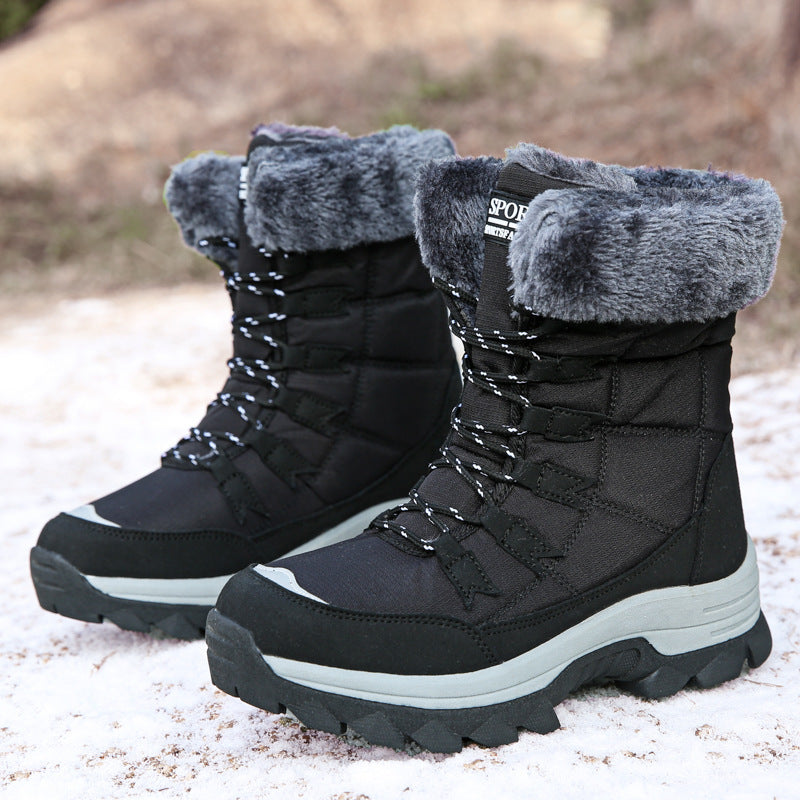 Velvet-Lined Warm Cotton Snow Boots - High Top Padded Winter Shoes