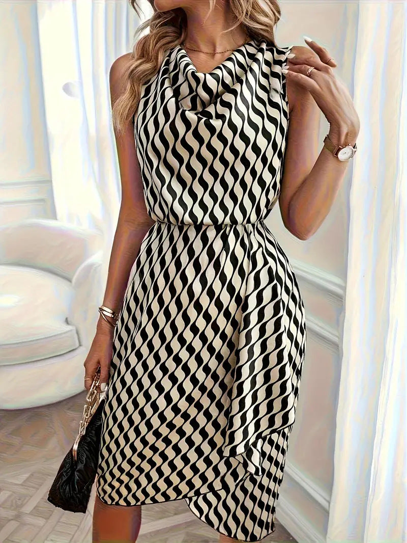 New Fashion Striped Print Waist-Controlled Dress – Elegant and Stylish