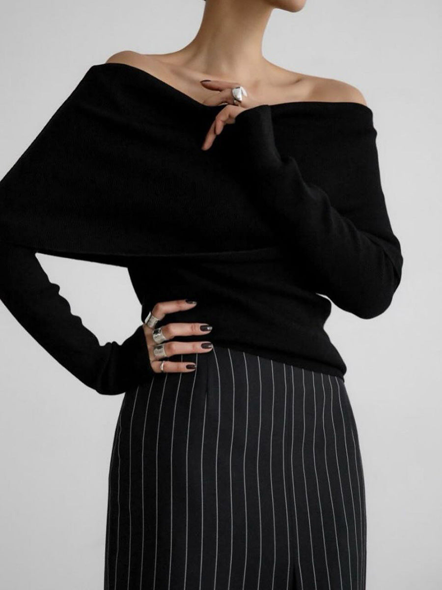 Women's Off-Shoulder Long Sleeve Knitted Bottoming Shirt