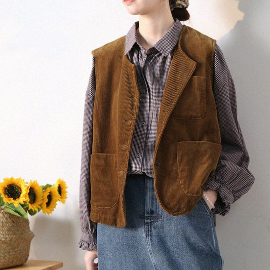 Retro Elegant Women's Corduroy Vest Coat