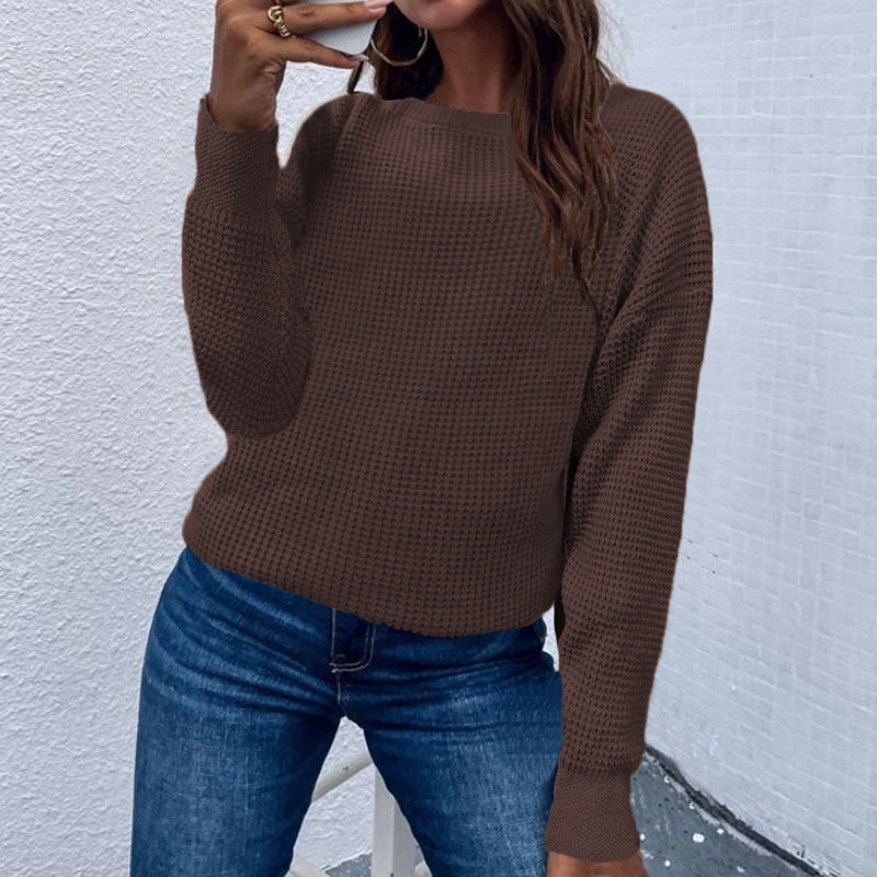 Solid Color Pullover Sweater – Knitted Top for Women, Comfortable and Versatile