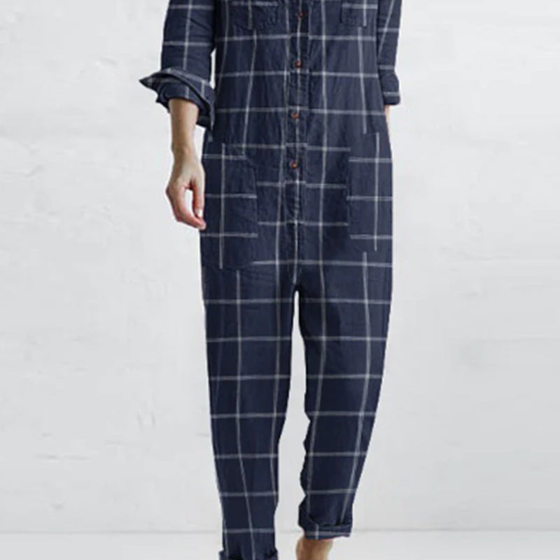 Plaid Printed Casual Relaxed Home Jumpsuit