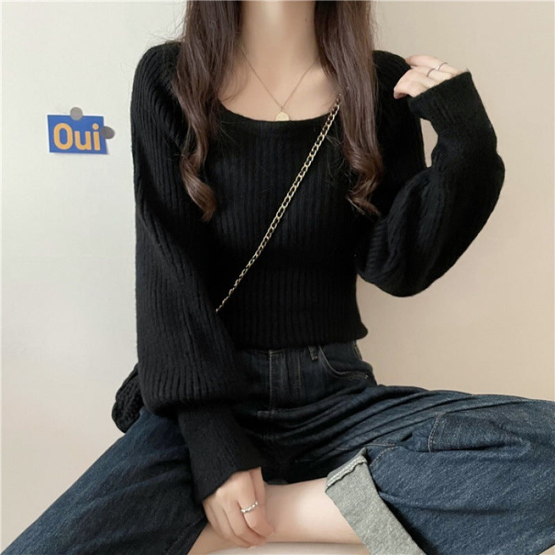 Western Style Low Collar Slim-Fit Long Sleeve Sweater Top