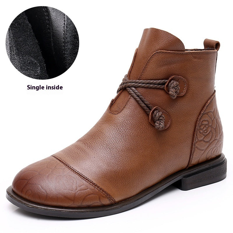 Plus Size Flat Leather Tube Ankle Boots