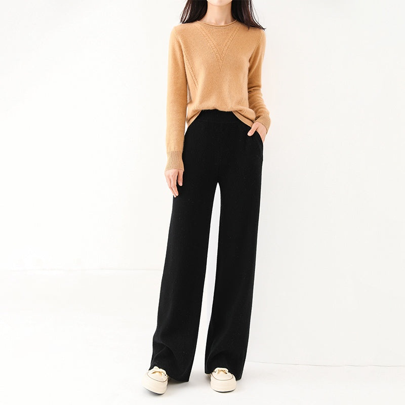 High-Waist Thickened Knitted Mop Trousers – Casual and All-Match