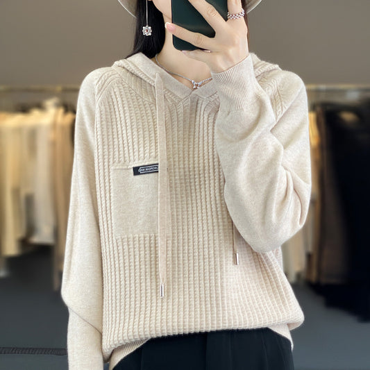 Korean Style Knitted Hooded Pullover Sweater