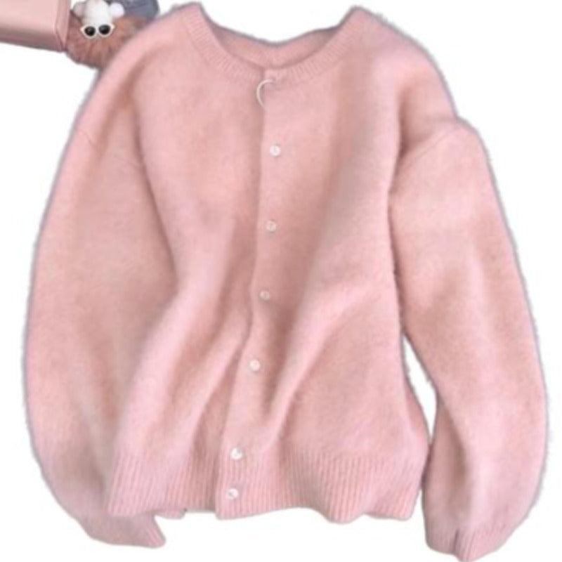 Women's Soft Raccoon Velvet Sweater – Gentle Cherry Pink Knitwear