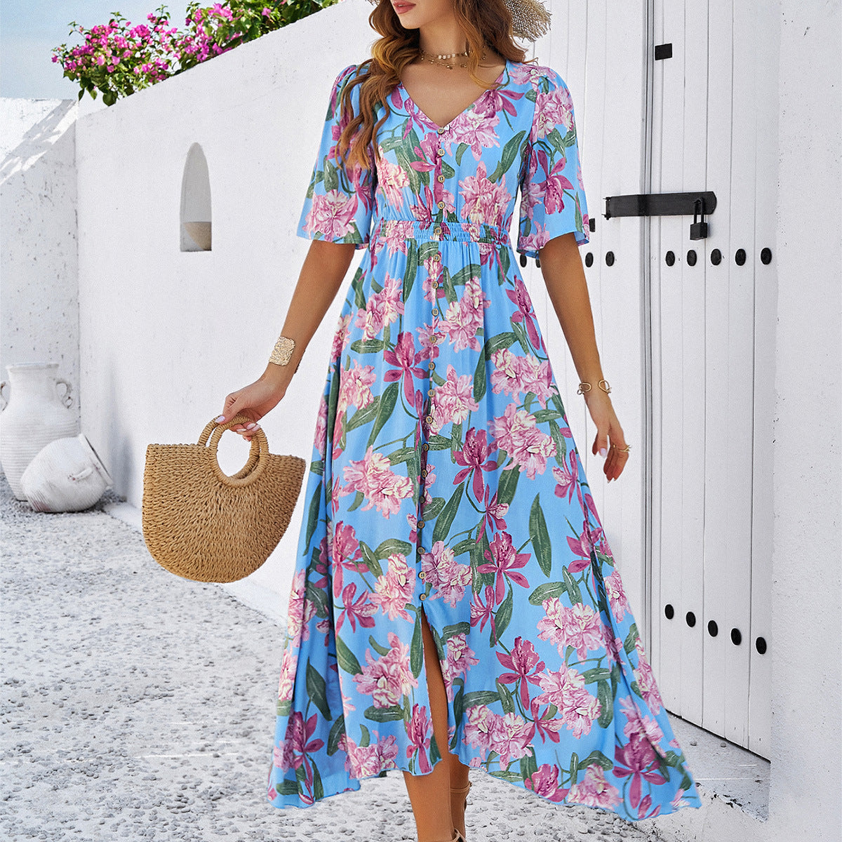 Women's Casual Floral Print Slit Dress