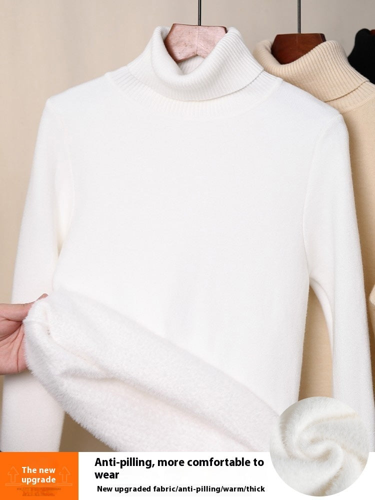 Fleece-Lined Thick Turtleneck Sweater for Women