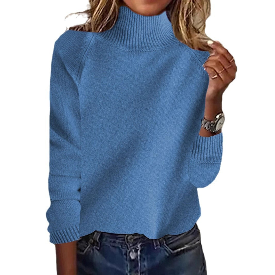 Women's Thickened Raglan Turtleneck Sweater with High Stand Collar