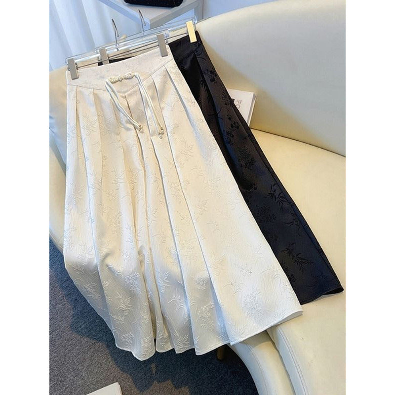 Plus-size New Chinese-style Black Midi Skirt