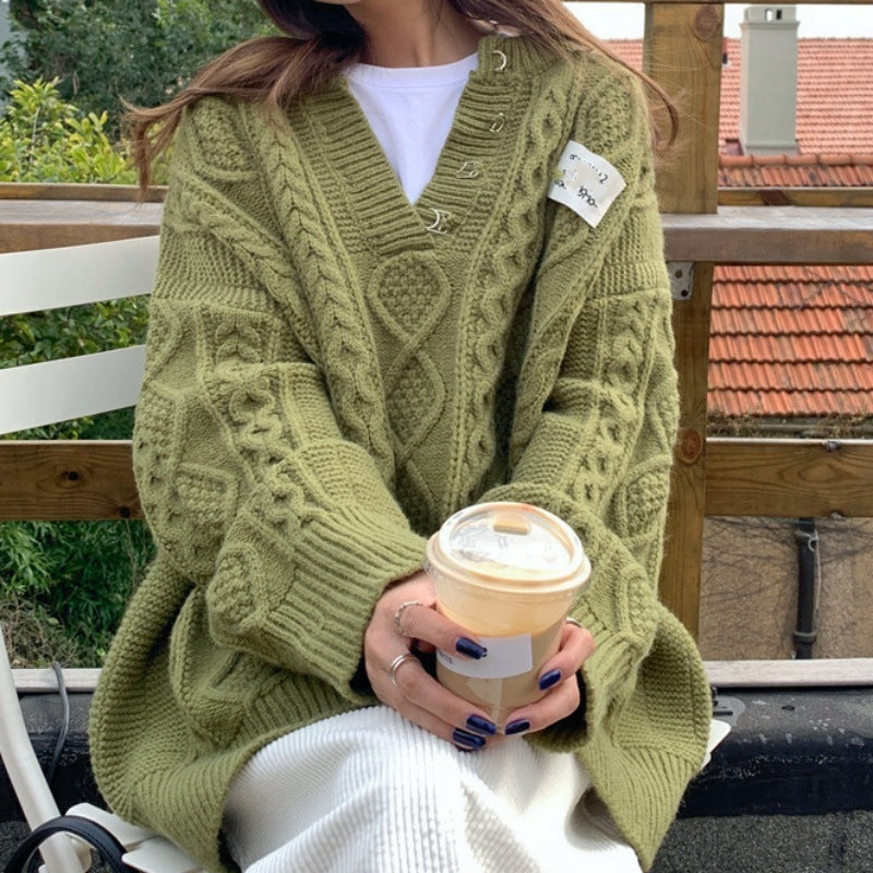 New Loose-Fit Cable-Knit Pullover Sweater - Cozy Lazy Style