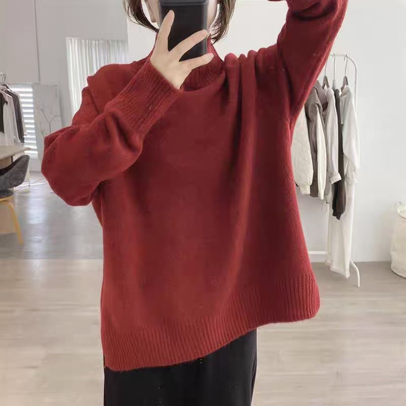 Solid Color Oversized Turtleneck Chunky Knit Sweater