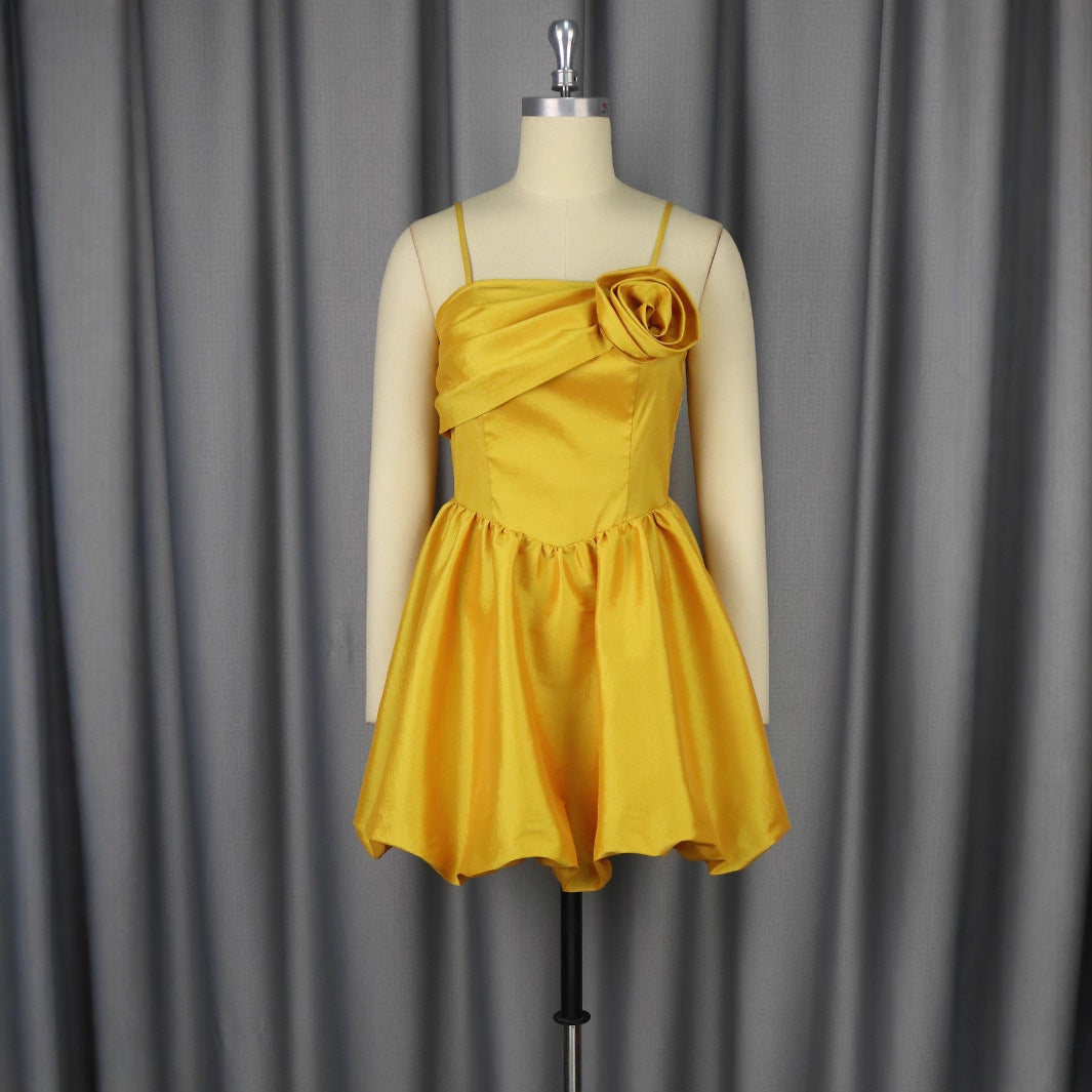 European And American High-grade Sling Three-dimensional Flower Jumpsuit Skirt