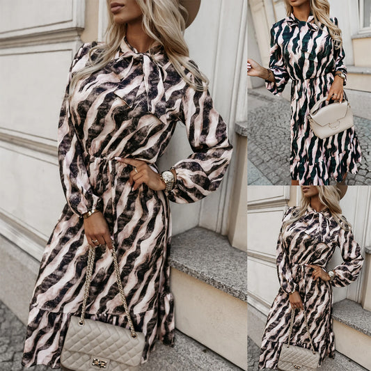 Women's Fashion Long-Sleeve Zebra Print Dress