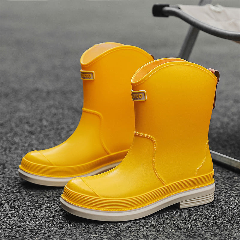 Waterproof Mid-Calf Rubber Boots for Women – Stylish Contrast Color Design