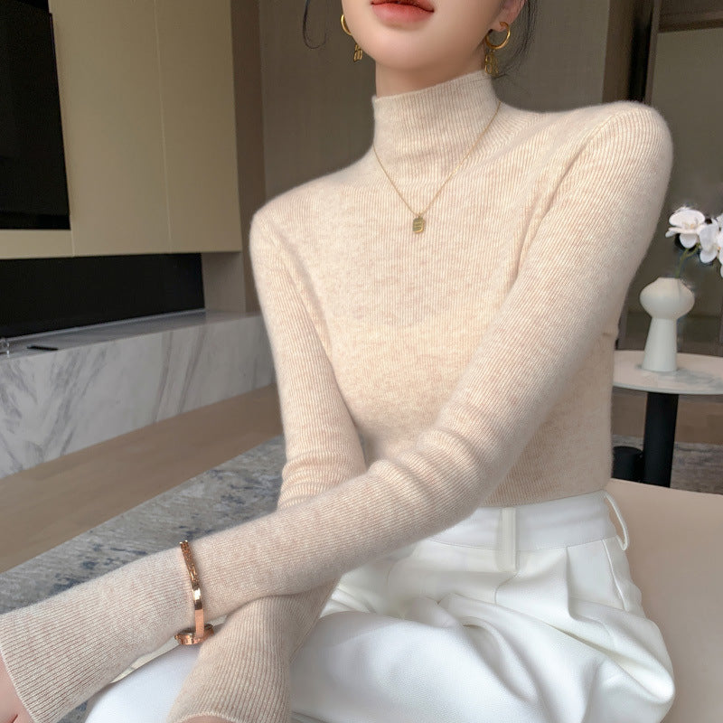 Warm Long Sleeve Knitted Half-Turtleneck Base Shirt for Women