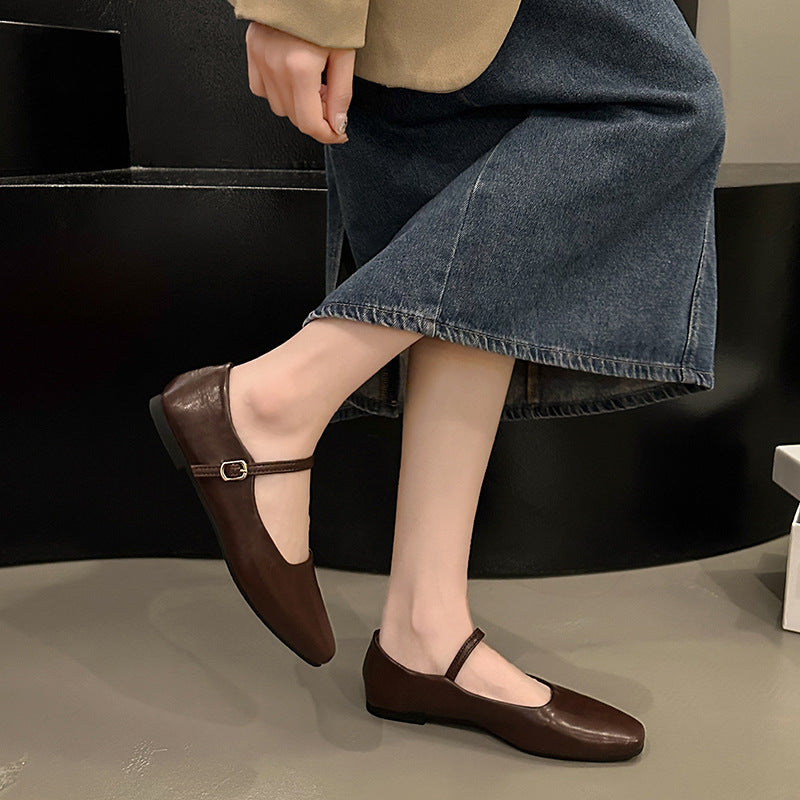 Korean Style Fairy-Inspired Flat Heel Mary Jane Leather Shoes