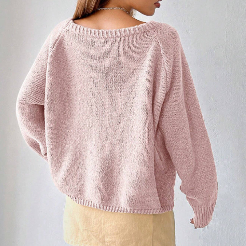 Women's Fashion Solid Color Round Neck Pullover Sweater