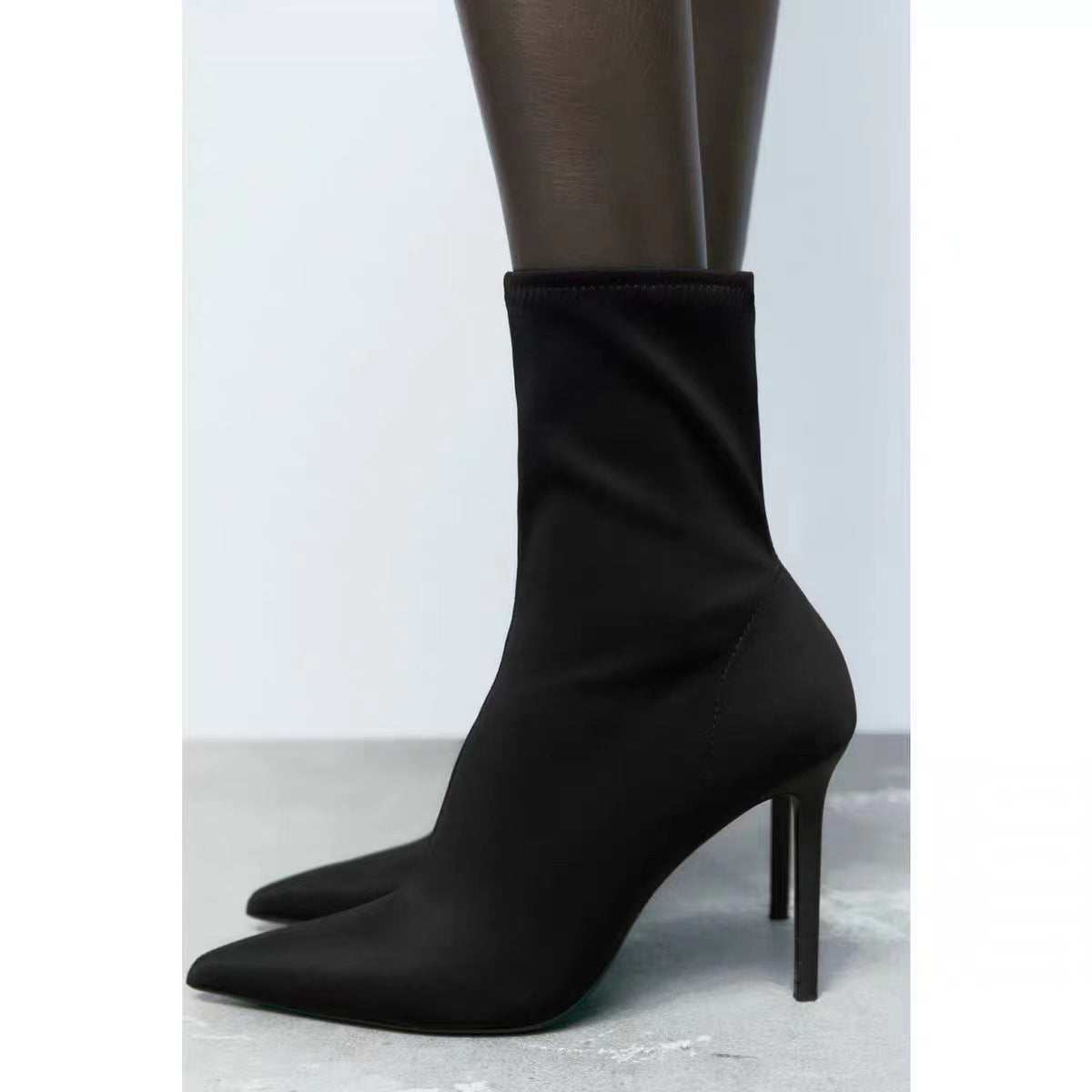 Women's Black High-Elastic Pointed-Toe Stiletto Heel Ankle Boots