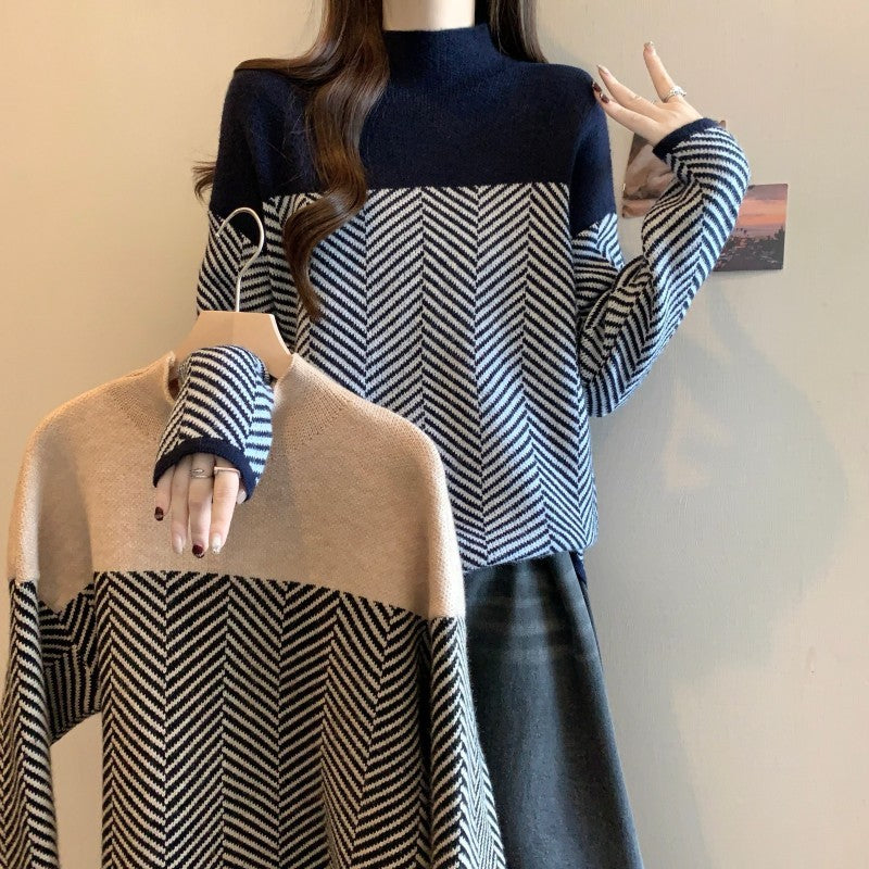 Half-Turtleneck Pullover Sweater – Youthful and Stylish Temperament Top