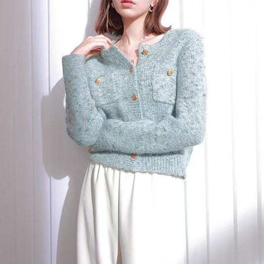 Women's Casual Sweater Cardigan, Short Top in Classic Lazy Style with a Touch of Temperament