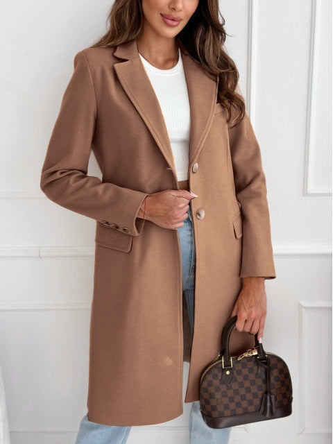 Simple Mid-Length Button Woolen Coat – Stylish Outerwear