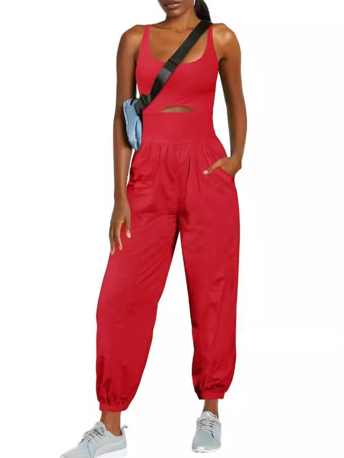 Women's Fashion Sports Yoga Jumpsuit – Hollow Cross Back, Comfortable Fit, and Outdoor Activewear