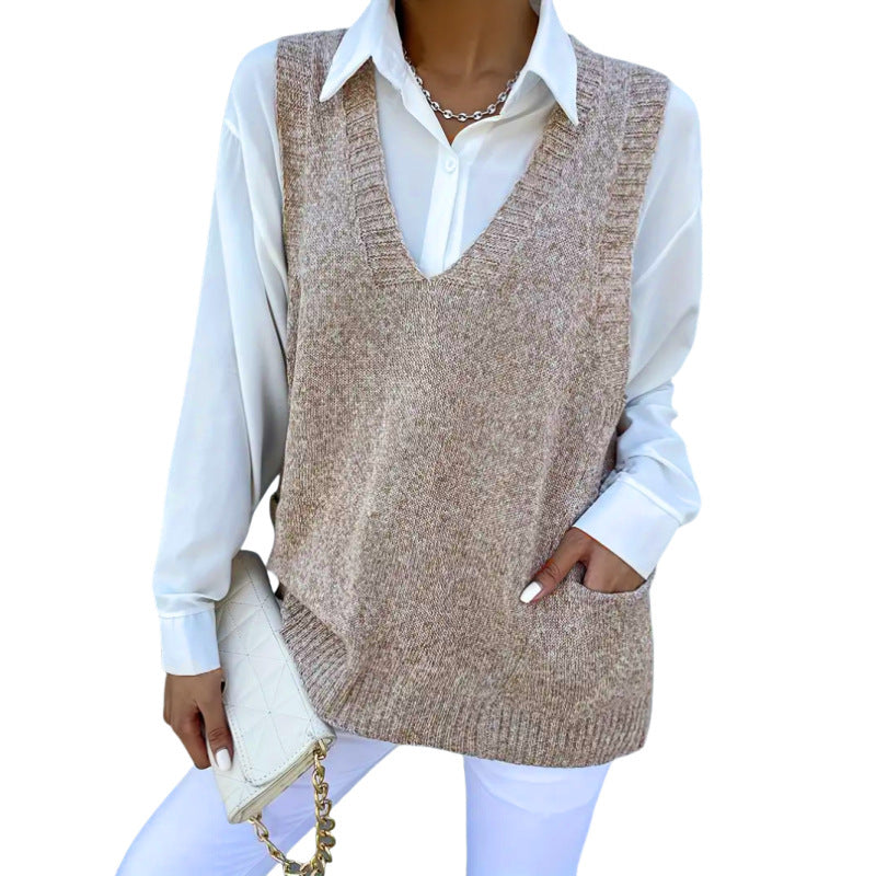 Women's Simple Solid Color Pullover Vest - Versatile All-Match Knit Top