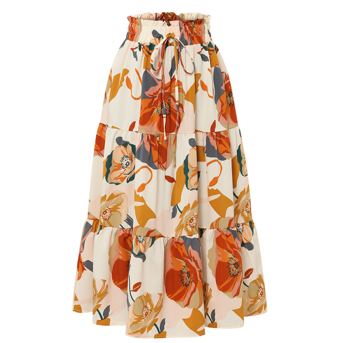 Women's Pleated Floral Print Elastic Waist Skirt