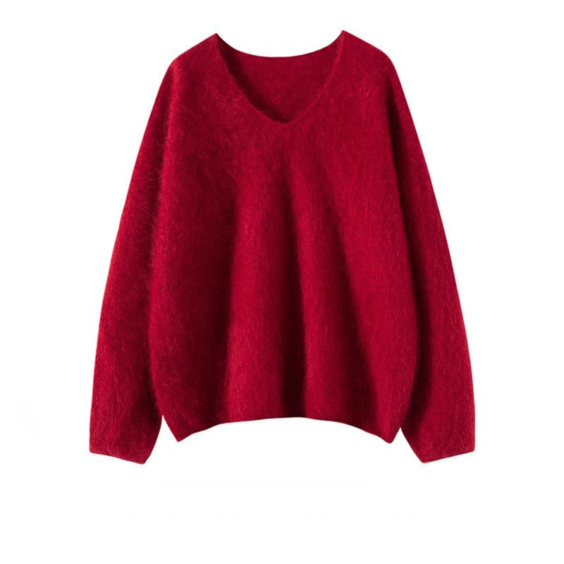 V-Neck Soft Knit Sweater - Autumn & Winter Loose Lazy Style