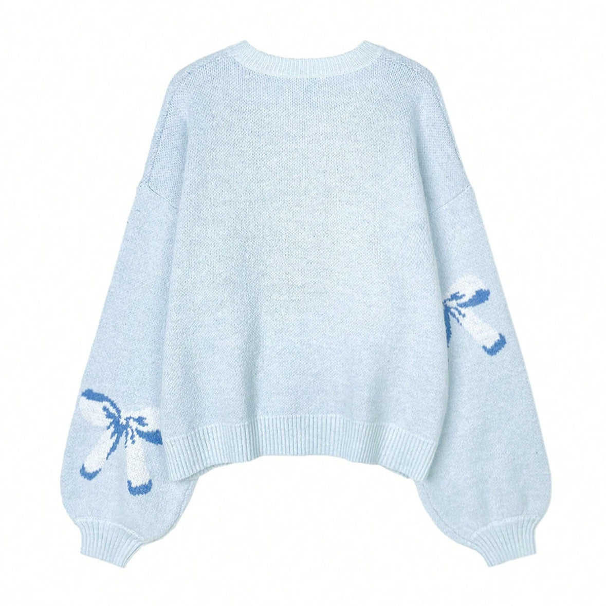 Bow-Detail Jacquard Loose-Fit Lazy Pullover Sweater