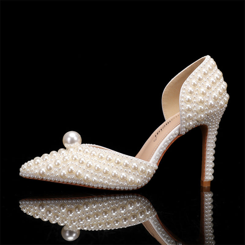 Women's Pointed-Toe Stilettos with Pearl Detail – Elegant Wedding Shoes